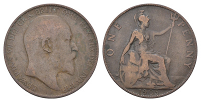 Великобритания 1 пенни 1905 Эдуард VII (1901-1910) KM 794.2, Spink 3990 бронза 4661-512