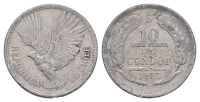 Чили 10 песо 1957 KM 181 алюминий 4653-1014