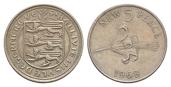 Гернси 5 новых пенсов 1968 KM 23 медно-никель 4656-1115