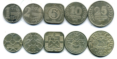 НИДЕРЛАНДЫ НАБОР ИЗ 5 МОНЕТ 1941-1943 ВИЛЬГЕЛЬМИНА РЕПЛИКА 7-6-49