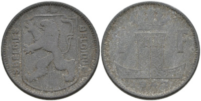 Бельгия 1 франк 1942 KM 128 цинк 51-2642