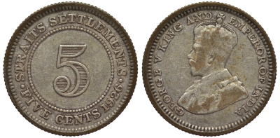 Стрейтс-Сетлментс 5 центов 1926 Георг V (1910-1936) КМ 36 серебро 53-542