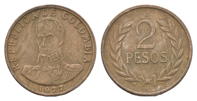 Колумбия 2 песо 1977 KM 263 бронза 4663-754