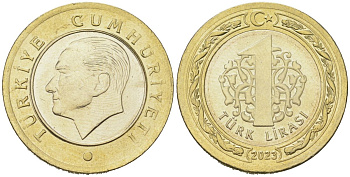 Турция 1 лира 2023 KM 1575 биметалл UNC 3334-231