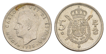 Испания 5 песет 1975 (77) M, Хуан Карлос I (1975-2014) KM 807 медно-никель 4619-1233
