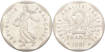 Франция 2 франка 1981 KM 942.1 никель 63-636