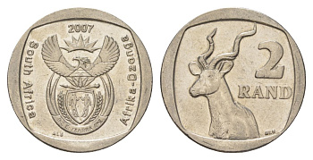 ЮАР 2 ранда 2007 KM 296 медь плакированная никелем aUNC 4628-146