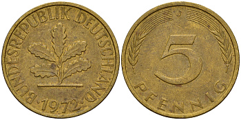 ФРГ 5 пфеннигов 1972 J J.382, KM 107 сталь плакированная латунью    4598-954