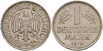 ФРГ 1 марка 1970 D KM 110, J. 385 медно-никель 4159-1114