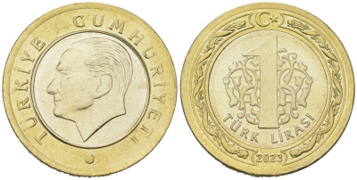 Турция 1 лира 2023 KM 1575 биметалл UNC 3334-231