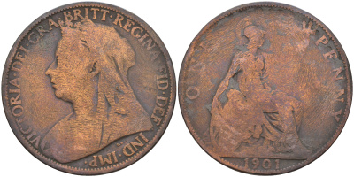 Великобритания 1 пенни 1901 Виктория (1837-1901) KM 790, Spink 3961 бронза    4157-941