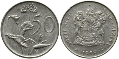 ЮАР 50 центов 1988 Зантедеския Эллиота (калла), герб KM 87 никель 3336-1247