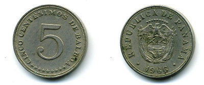 Панама 5 сентесимо 1966 KM 23.2 медно-никель 29-855