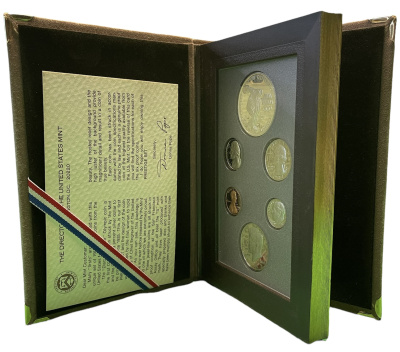 США набор из 6 монет 1983 в оригинальной пластиковой упаковке, коробка, сертификат серебро PROOF 3-4-10-5