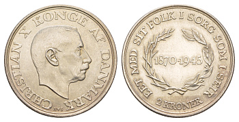 Дания 2 кроны 1945 75 лет со дня рождения Короля Кристиана X KM 836 серебро UNC 413-3042
