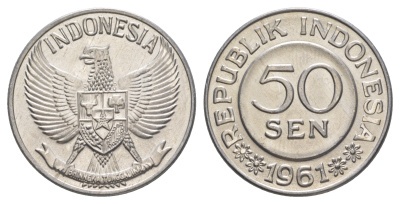Индонезия 50 сенов 1961  KM 14 алюминий  aUNC  4634-711