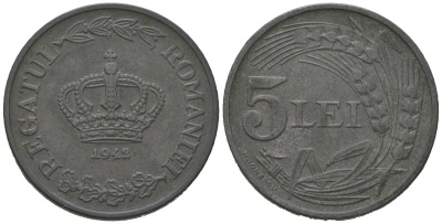 Румыния 5 леев 1942 Михай I (1940-1947) KM 61 цинк 4591-1051