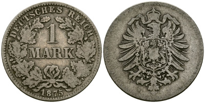 Германия 1 марка 1875 KM 7 серебро 4172-412