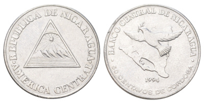 Никарагуа 50 сентаво 1994 голубь мира KM 83 хромированная сталь UNC 4625-224