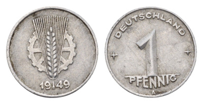 ГДР 1 пфенниг 1949 A KM 1 алюминий 4651-611