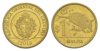 Уругвай 1 песо 2019 KM 135 сталь плакированная латунью UNC 4613-463