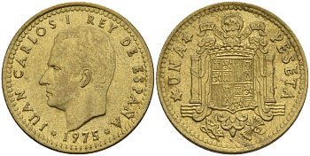 Испания 1 песета 1975 (80) Хуан Карлос I (1975-2014) KM 806 алюминиевая бронза 4604-225