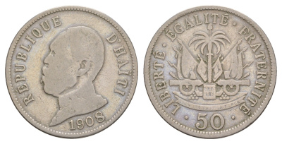 Гаити 50 сантимов 1908 Президент Пьер Нор Алексис KM 56 медно-никель 4654-1254