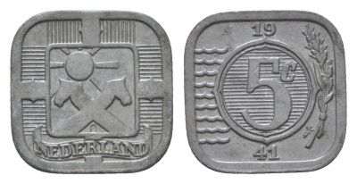 Нидерланды 5 центов 1941 Вильгельмина (1890-1948) KM 172 цинк 44-1123