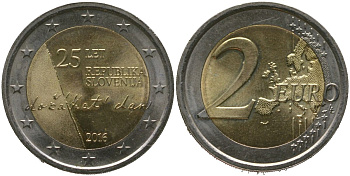 Словения 2 евро 2016 25 лет Независимости KM 126 биметалл UNC 4551-515