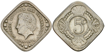 Нидерланды 5 центов 1978 30 лет правления Королевы Юлианы UC 300 медь цинк никель 4575-536