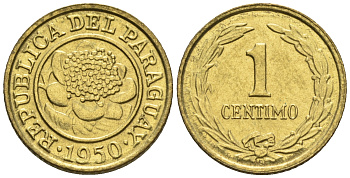Парагвай 1 сентимо 1950  KM 20 алюминиевая бронза  aUNC  220-962