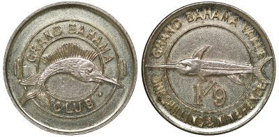 Багамские острова 1 шиллинг и 9 пенни ND Жетоны гранд Багамы клуб никель 00-00