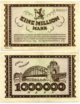ДЮССЕЛЬДОРФ 1000000 МАРОК 1923 15 АВГУСТА 1923, НОТГЕЛЬД бумага 6294-43-3