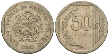 Перу 50 сентимо 2002 KM 307.4 медно-никель 4618-729