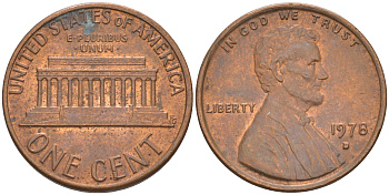 США 1 ЦЕНТ 1978 D ЛИНКОЛЬН KM 201 медь-цинк 188-212