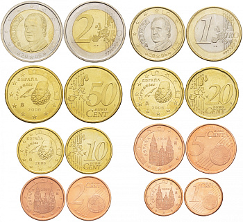 Испания полный евронабор из 8 монет 2006 1, 2, 5, 10, 20, 50 евроцентов, 1 и 2 евро KM 1040, 1041, 1042, 1070, 1071, 1072, 1073, 1074 N6-08