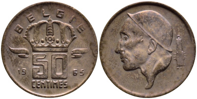 БЕЛЬГИЯ 50 САНТИМОВ 1965 BELGIE KM 149.1 бронза 4392-841