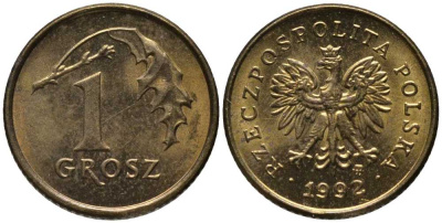ПОЛЬША 1 ГРОШ 1992 MW KM 276 латунь UNC 4396-242