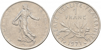 ФРАНЦИЯ 1 ФРАНК 1971 СЕЯТЕЛЬ KM 925.1 никель 186-341
