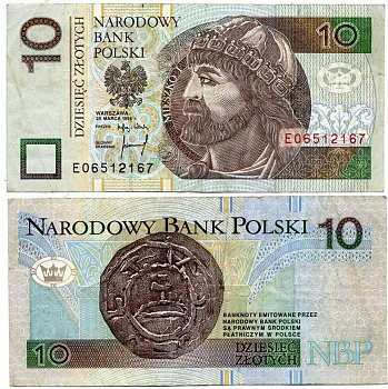 ПОЛЬША 10 ЗЛОТЫХ 1994 (1995) 25 МАРТА 1994, ПЕРВЫЙ ПОЛЬСКИЙ КНЯЗЬ МЕШКО I (930-992) Pick 173a бумага 7551-19-2-2