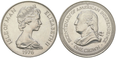 Остров Мэн 1 крона 1976 200 лет независимости США, Джордж Вашингтон KM 37 медно-никель BU 00-1067-5-12