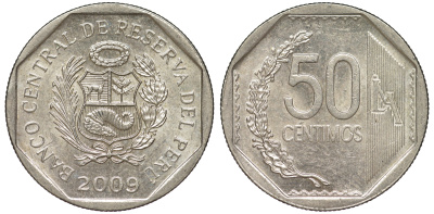 Перу 50 сентимо 2009 KM 307.4 медно-никель aUNC 4605-336