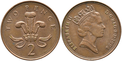 Великобритания 2 пенса 1994 Елизавета II (1952-2022) KM 936а, Spink 4386 (C4) сталь плакированная медью 28-847