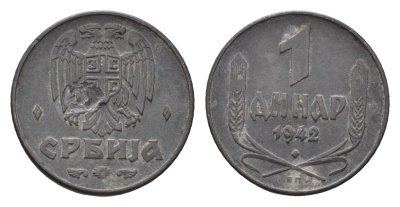 Сербия 1 динар 1942 год-тип KM 31 цинк 08-1428