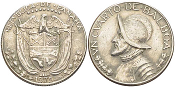 Панама 1/4 бальбоа 1975 Васко Нуньес де Бальбоа KM 11а медь плакированная медно-никелем 4393-824