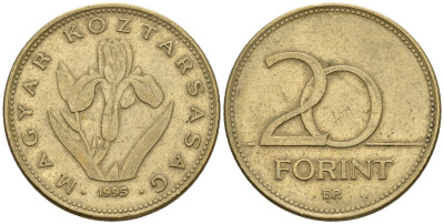 Венгрия 20 форинтов 1995 венгерский ирис KM 696 никель латунь 259-312