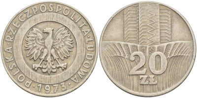 Польша 20 злотых 1973 монетный двор Кремница KM 67, Parchimowicz 245a медно-никель 4542-1212