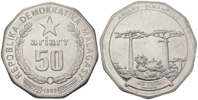 Мадагаскар 50 ариари 1992 ФАО, Малагаси KM 20 сталь плакированная никелем UNC 4593-914