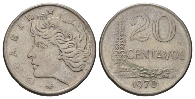 Бразилия 20 сентаво 1970 KM 579.2 медно-никель 4159-453