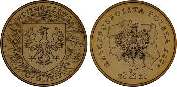 Польша 2 злотых 2004 MW, серия польские воеводства, Опольское воеводство KM 607 нордик UNC 4676-212